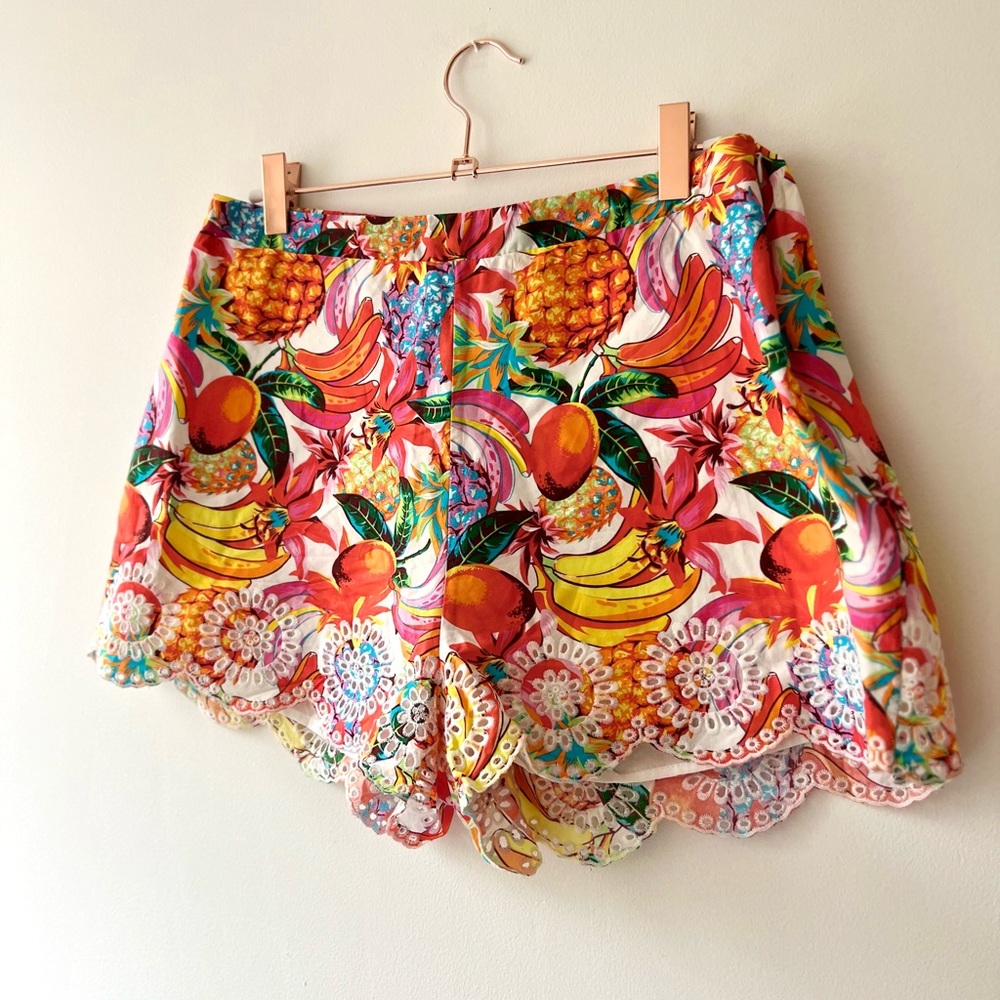 Aqua Tropical Floral and Fruit Print Cotton Shorts - Picture 3 of 6